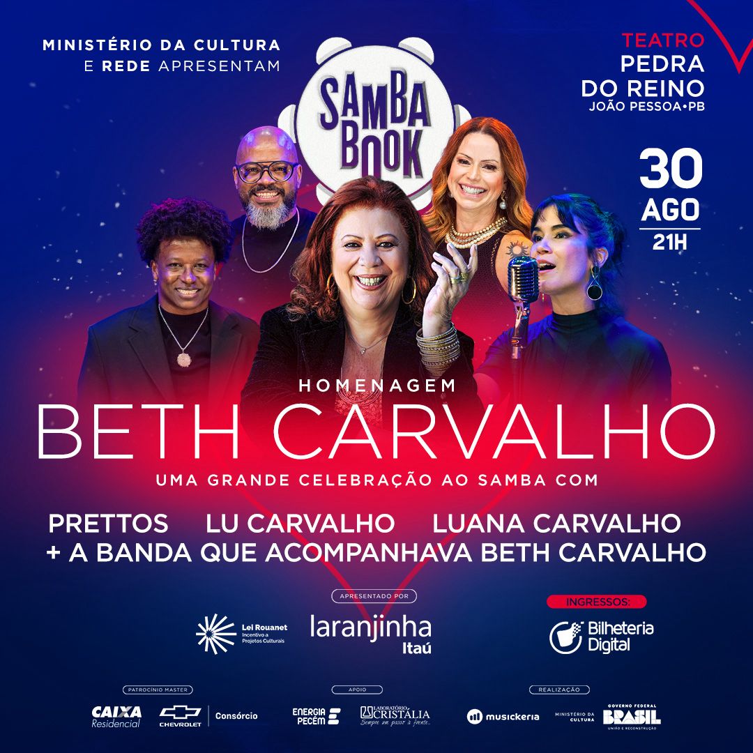 Sambabook Beth Carvalho chega ao palco do Teatro Pedra do Reino, no dia 30 de agosto